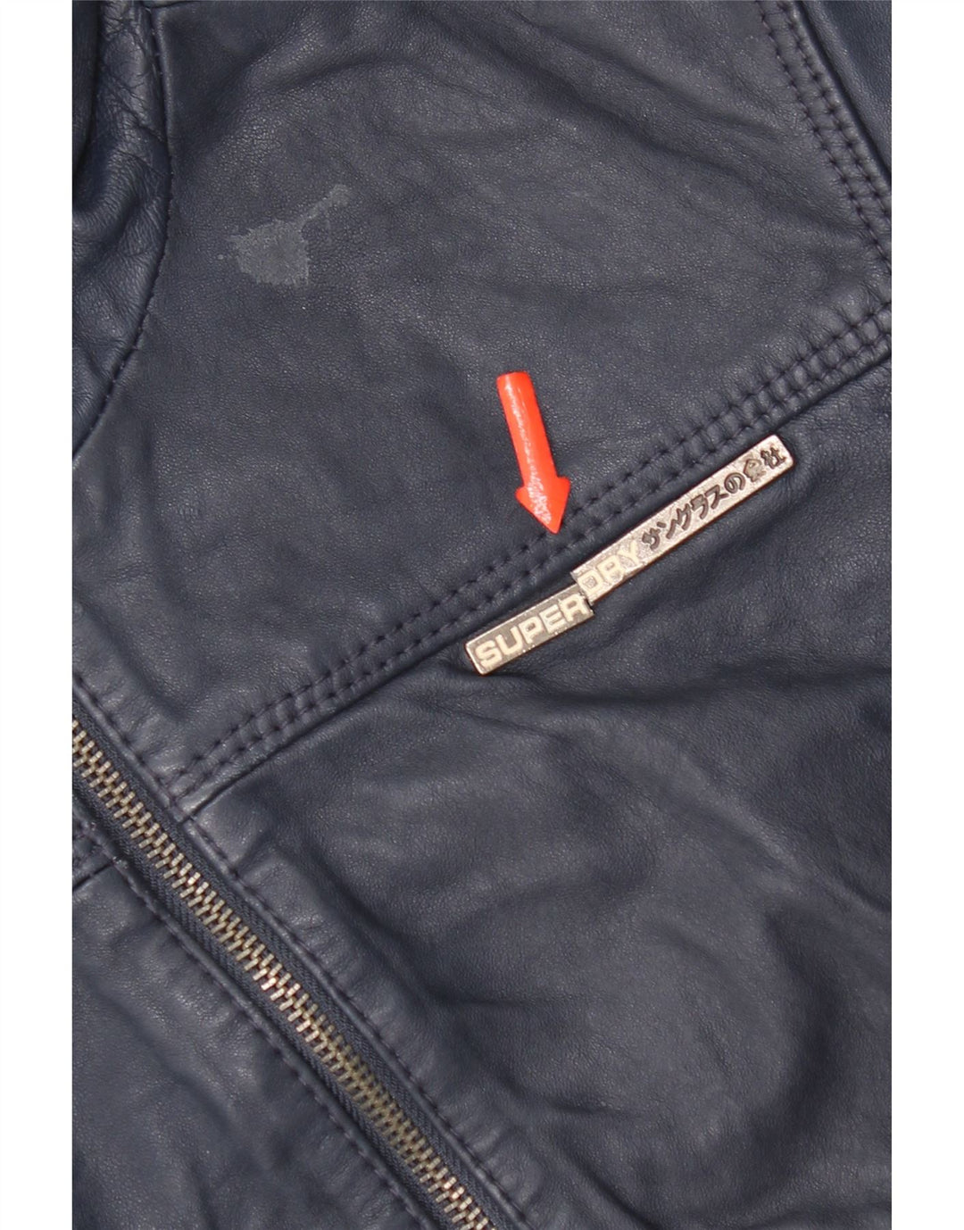 Superdry Womens Hooded Leather Jacket UK 14 Medium Navy Blue Leather