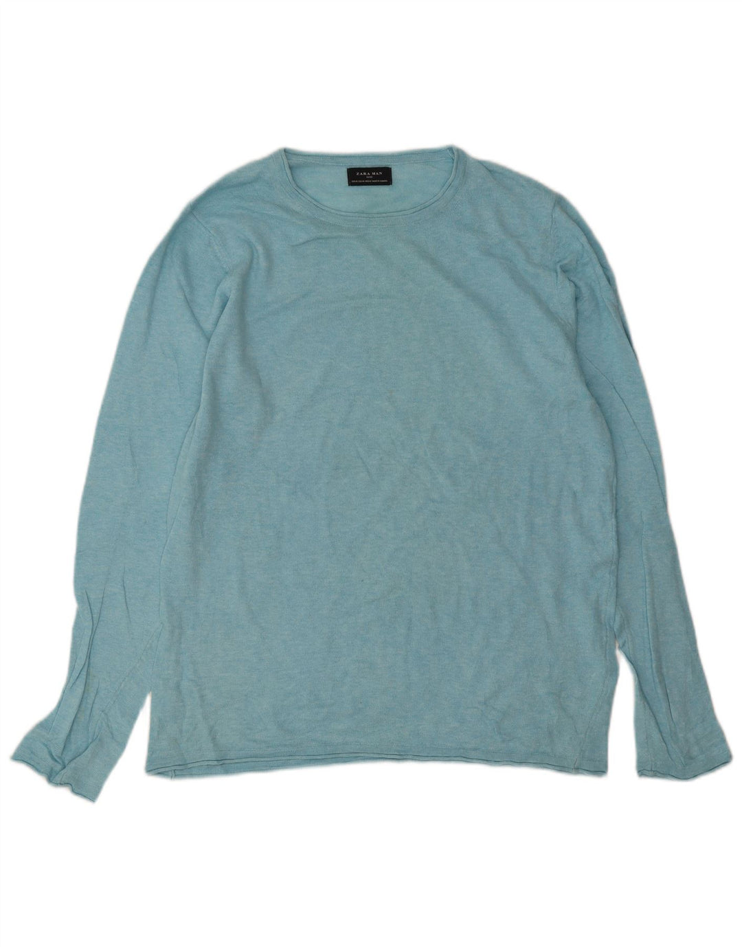 Zara Mens Crew Neck Jumper Sweater Medium Blue Cotton