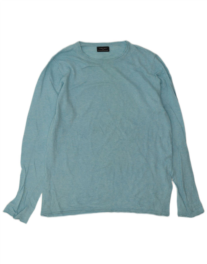 Zara Mens Crew Neck Jumper Sweater Medium Blue Cotton