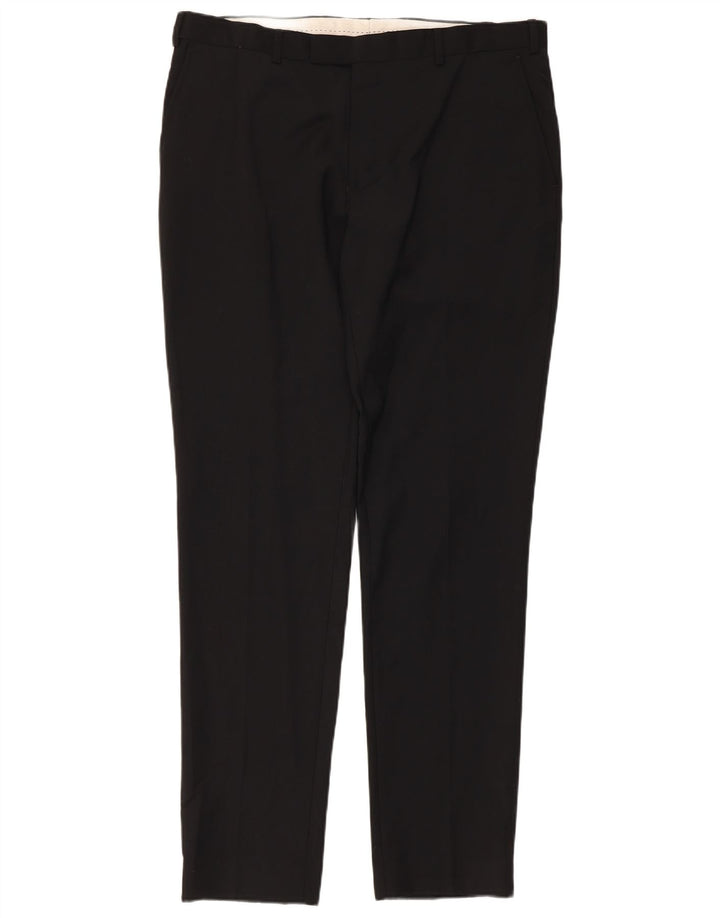 Dkny Mens Slim Fit Suit Trousers W36 L33 Black Wool