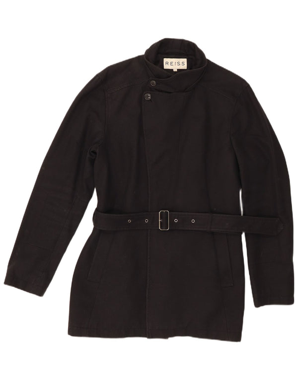 Reiss Womens Overcoat UK 16 Large Black Cotton