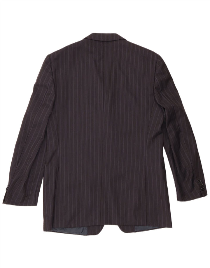 Zegna Mens 3 Button Blazer Jacket IT 50 Large Navy Blue Pinstripe Wool