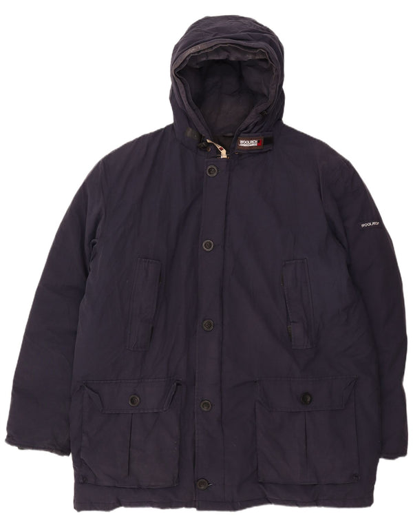 Woolrich Mens Hooded Padded Coat UK 40 Large Navy Blue Cotton