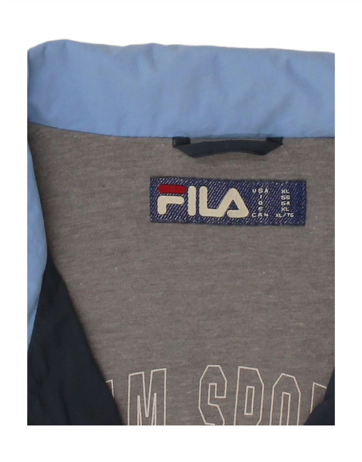 FILA Mens Graphic Tracksuit Top Jacket XL Navy Blue Colourblock Polyester
