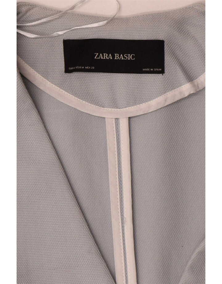 Zara Womens Longline 1 Button Blazer Jacket UK 14 Medium Blue Cotton