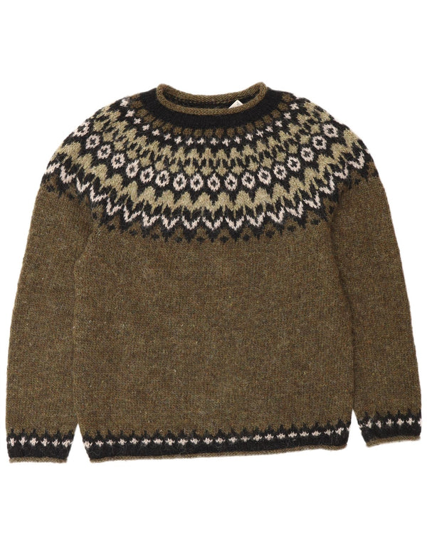 Vintage Womens Boat Neck Jumper Sweater UK 18 XL Khaki Fair Isle