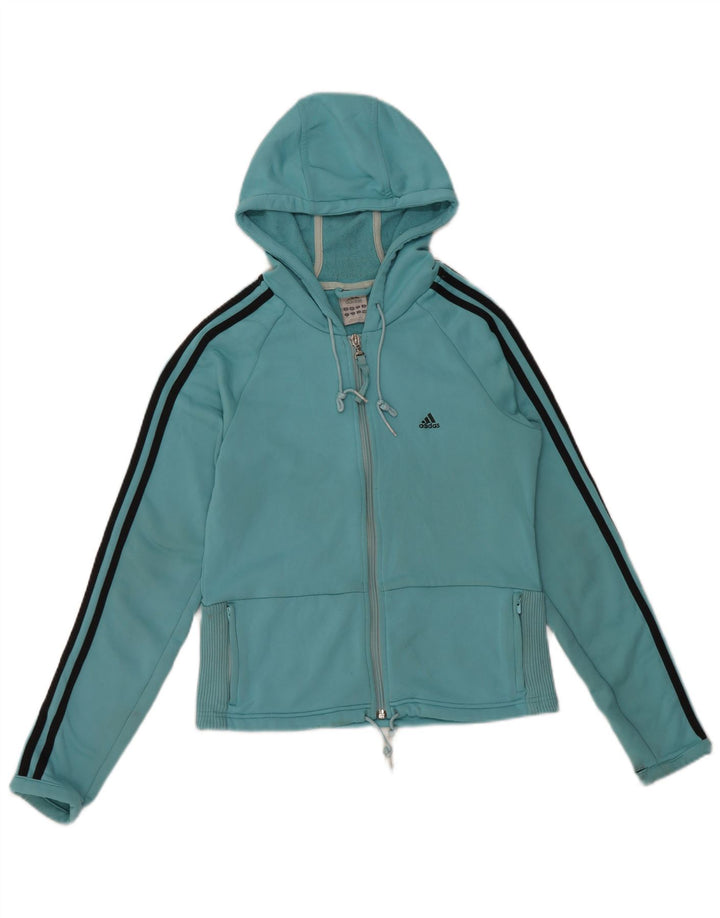 ADIDAS Womens Crop Zip Hoodie Sweater UK 14 Medium Blue Polyester