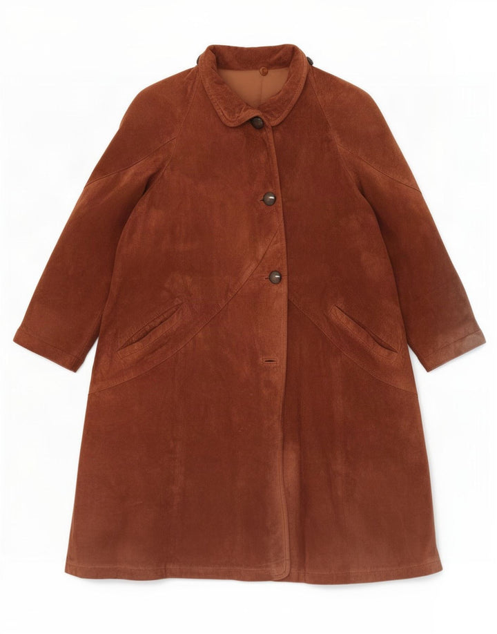 Facimp Womens Suede Overcoat IT 44 Medium Brown Leather
