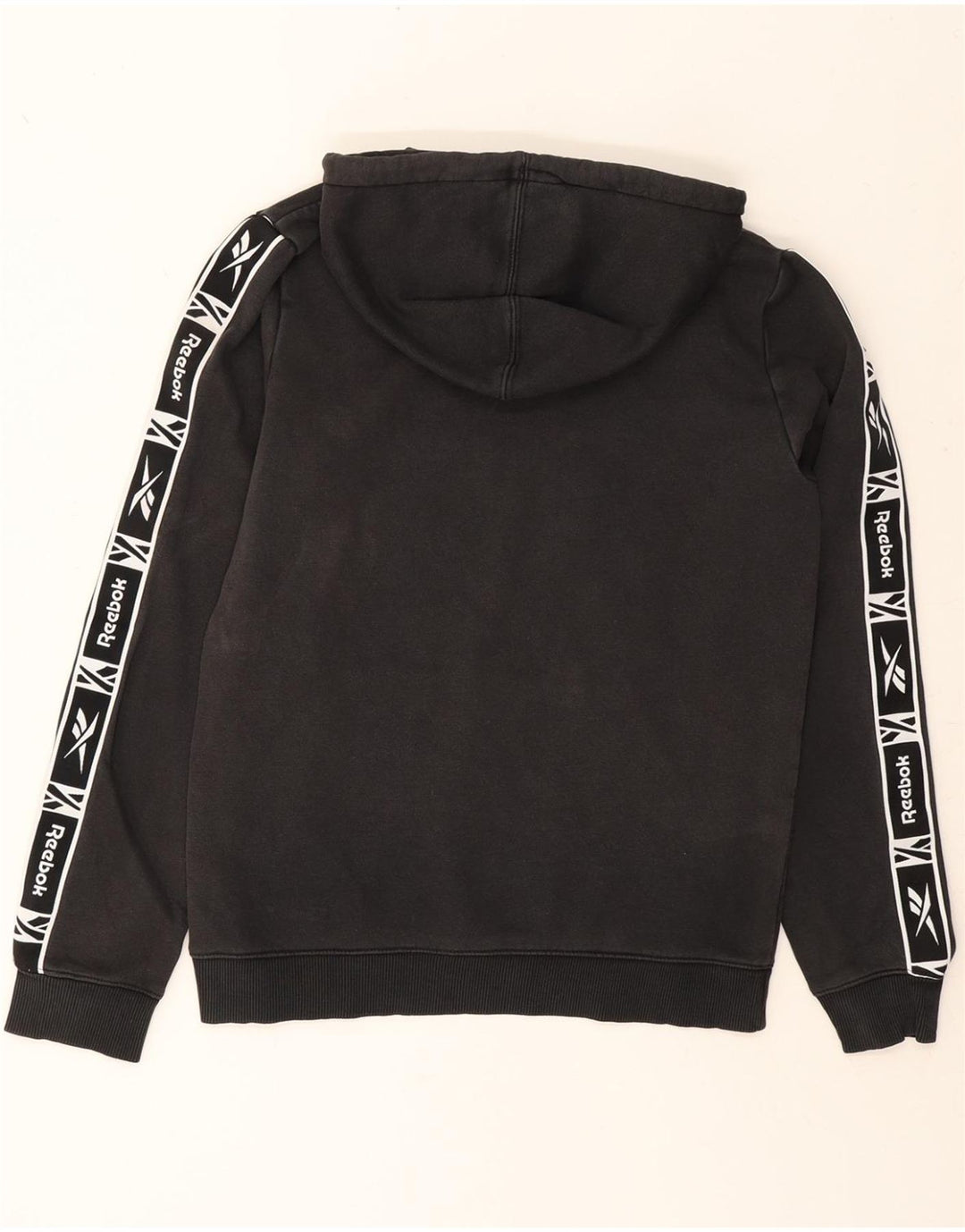 REEBOK Mens Graphic Hoodie Jumper Small Black Cotton Vintage Reebok and Second-Hand Reebok from Messina Hembry 