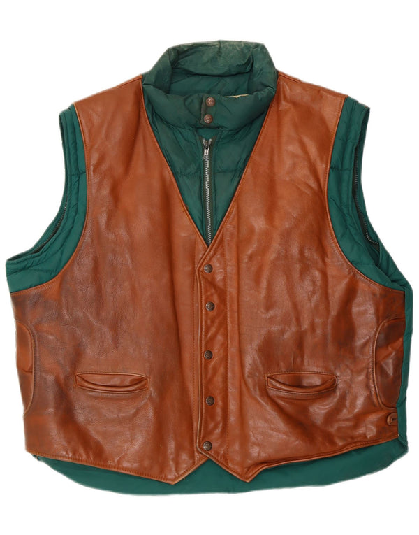 Charro Mens Leather Padded Gilet US 50 5XL Green Colourblock