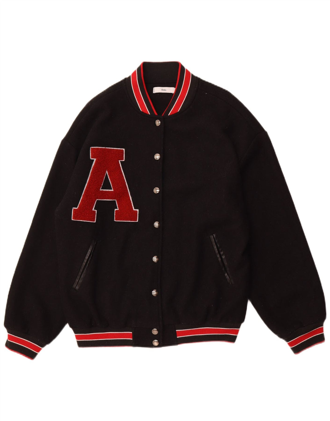 Vintage Mens Graphic Varsity Jacket UK 38 Medium Black Polyester