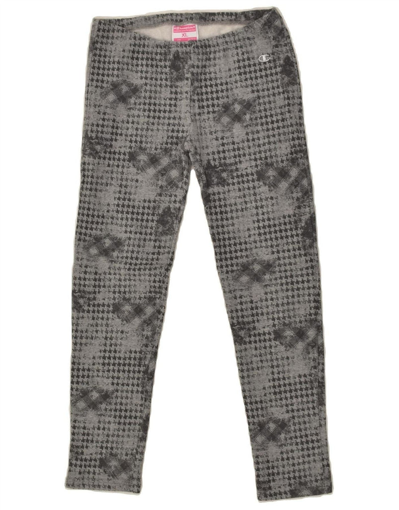 CHAMPION Girls Leggings 13-14 Years XL Grey Houndstooth Cotton | Vintage Champion | Thrift | Second-Hand Champion | Used Clothing | Messina Hembry 