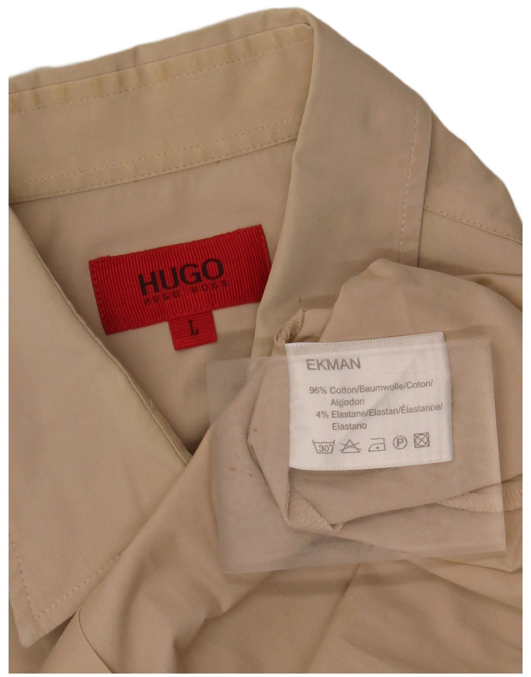 HUGO BOSS Mens Shirt Large Beige Cotton