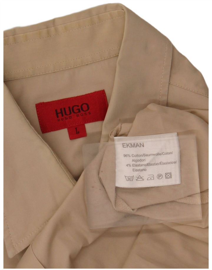 HUGO BOSS Mens Shirt Large Beige Cotton