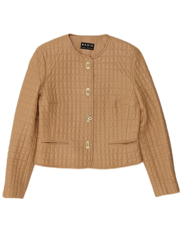 Basic Womens Quilted Leather Jacket IT 40 Small Beige Leather