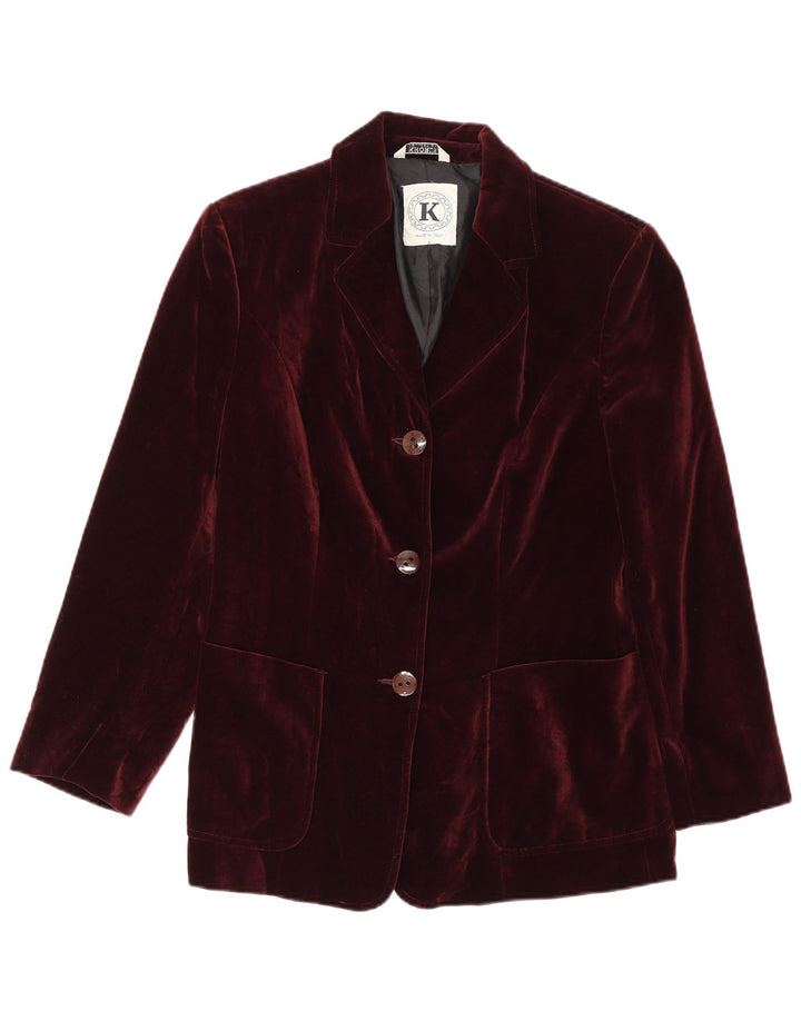Vintage Womens 3 Button Velvet Blazer Jacket IT 42 Medium Burgundy Cotton
