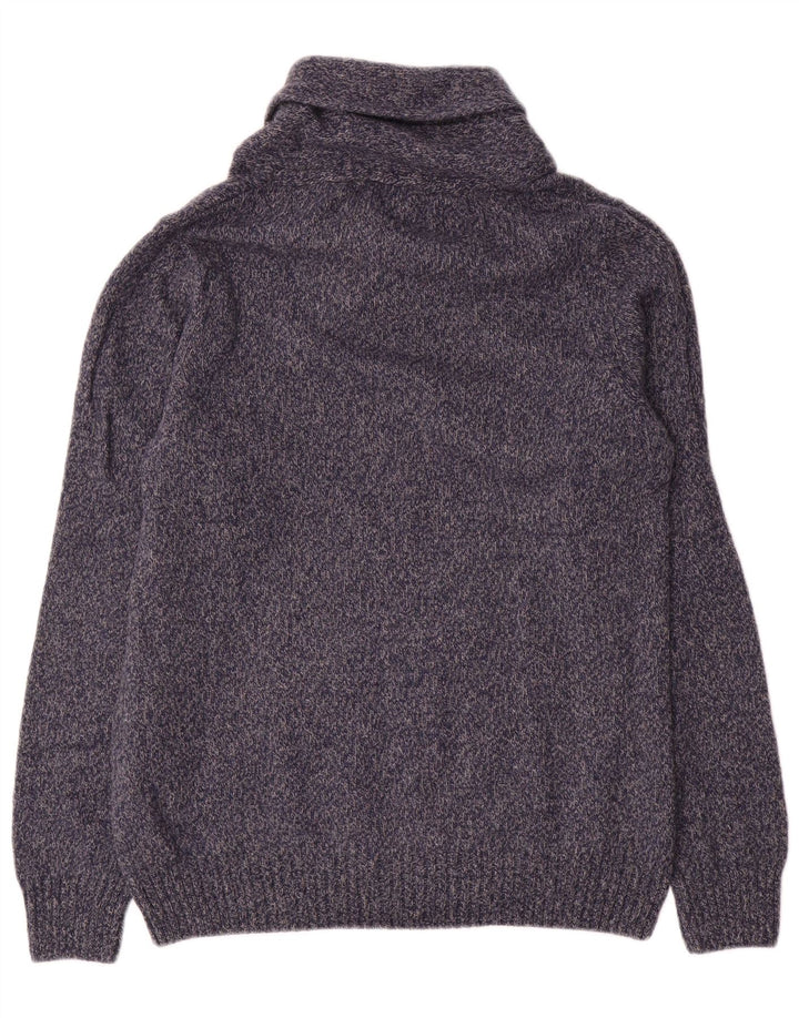 Zara Mens Shawl Neck Jumper Sweater Large Navy Blue Flecked Wool