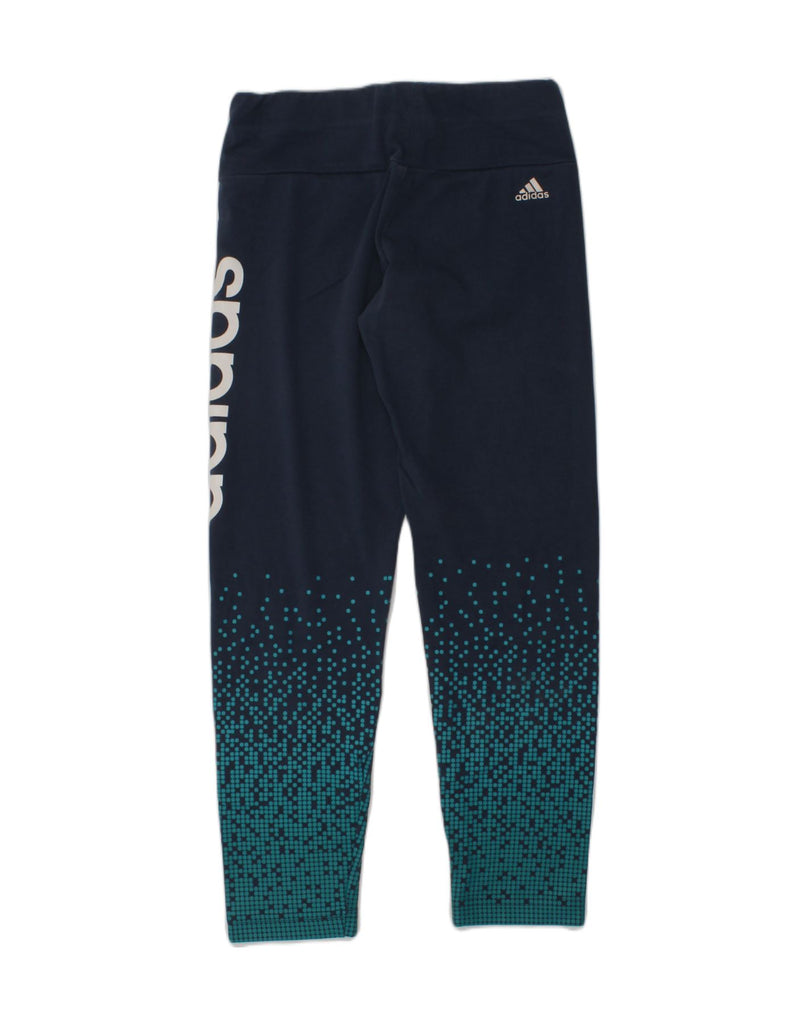 ADIDAS Girls Climalite Graphic Leggings 9-10 Years Blue Spotted | Vintage Adidas | Thrift | Second-Hand Adidas | Used Clothing | Messina Hembry 