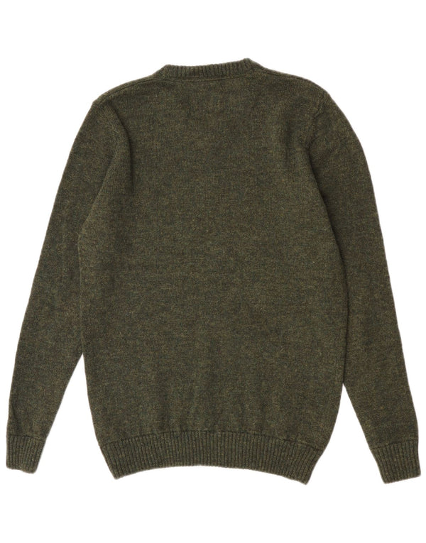 Crew Clothing Mens V-Neck Jumper Sweater Small Green Lambswool
