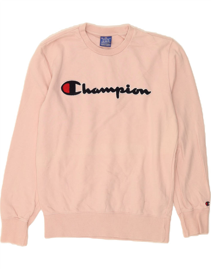 CHAMPION Womens Graphic Sweatshirt Jumper UK 14 Medium Pink Cotton Vintage Champion and Second-Hand Champion from Messina Hembry 