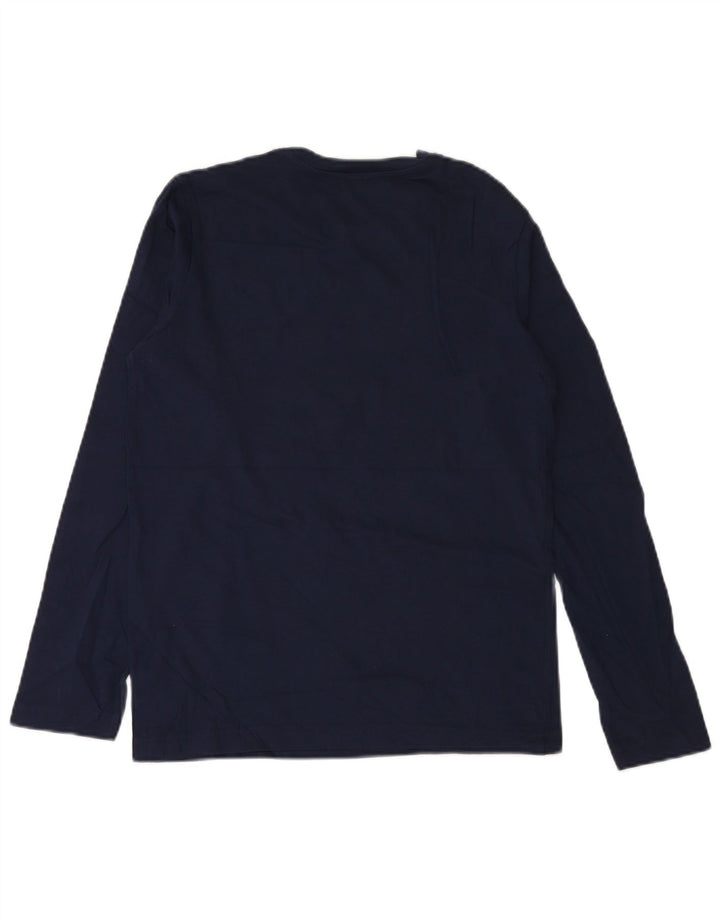 BENETTON Boys Graphic Top Long Sleeve 13-14 Years 3XL Navy Blue Cotton