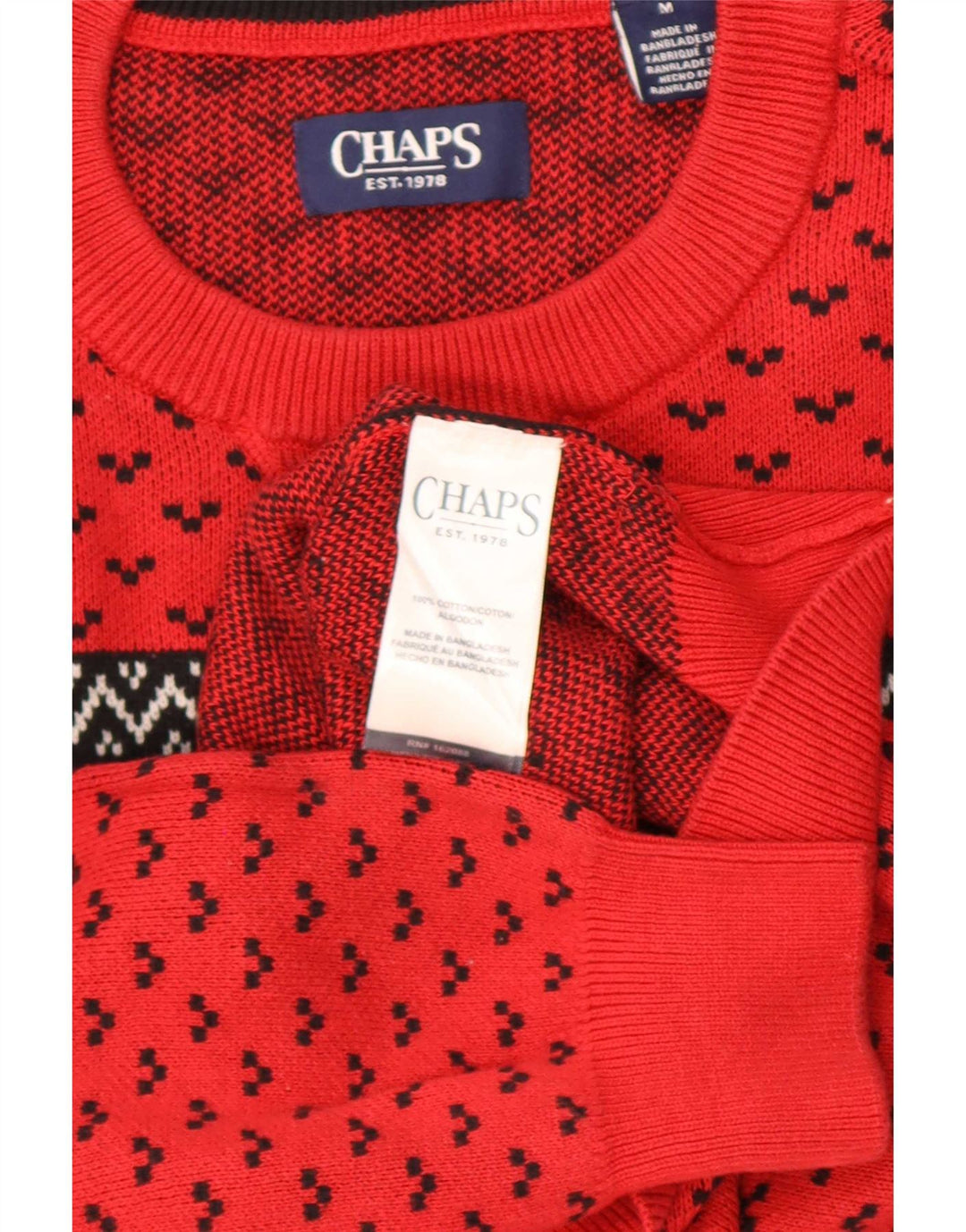 Chaps Mens Crew Neck Jumper Sweater Medium Red Fair Isle