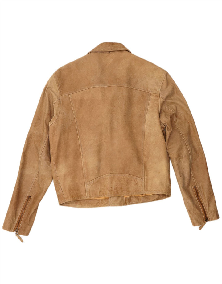 Gipsy Womens Leather Biker Jacket UK 16 Large Beige Leather