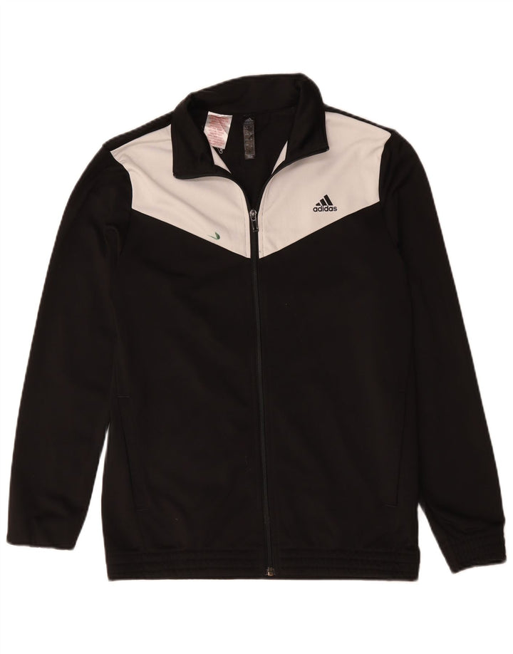 Adidas Boys Tracksuit Top Jacket 14-15 Years Black Colourblock Polyester