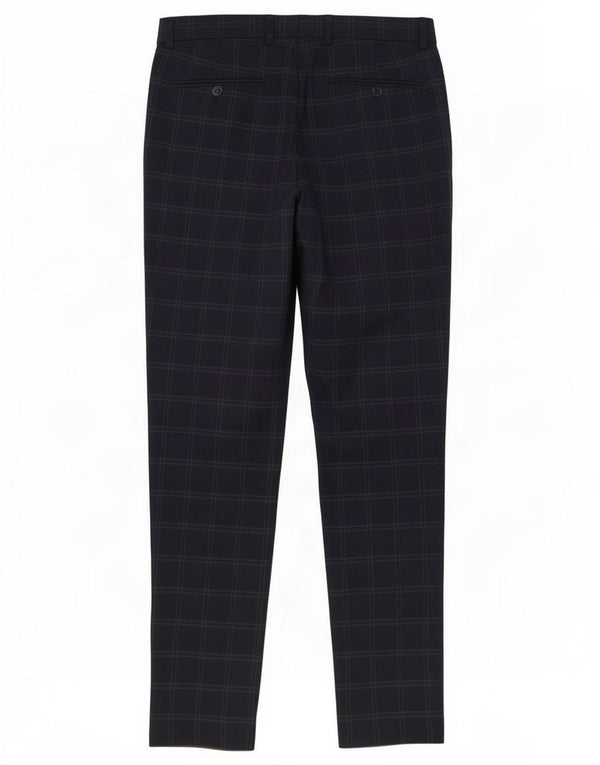 Zara Mens Slim Chino Trousers EU 40 Medium W31 L31 Navy Blue Check