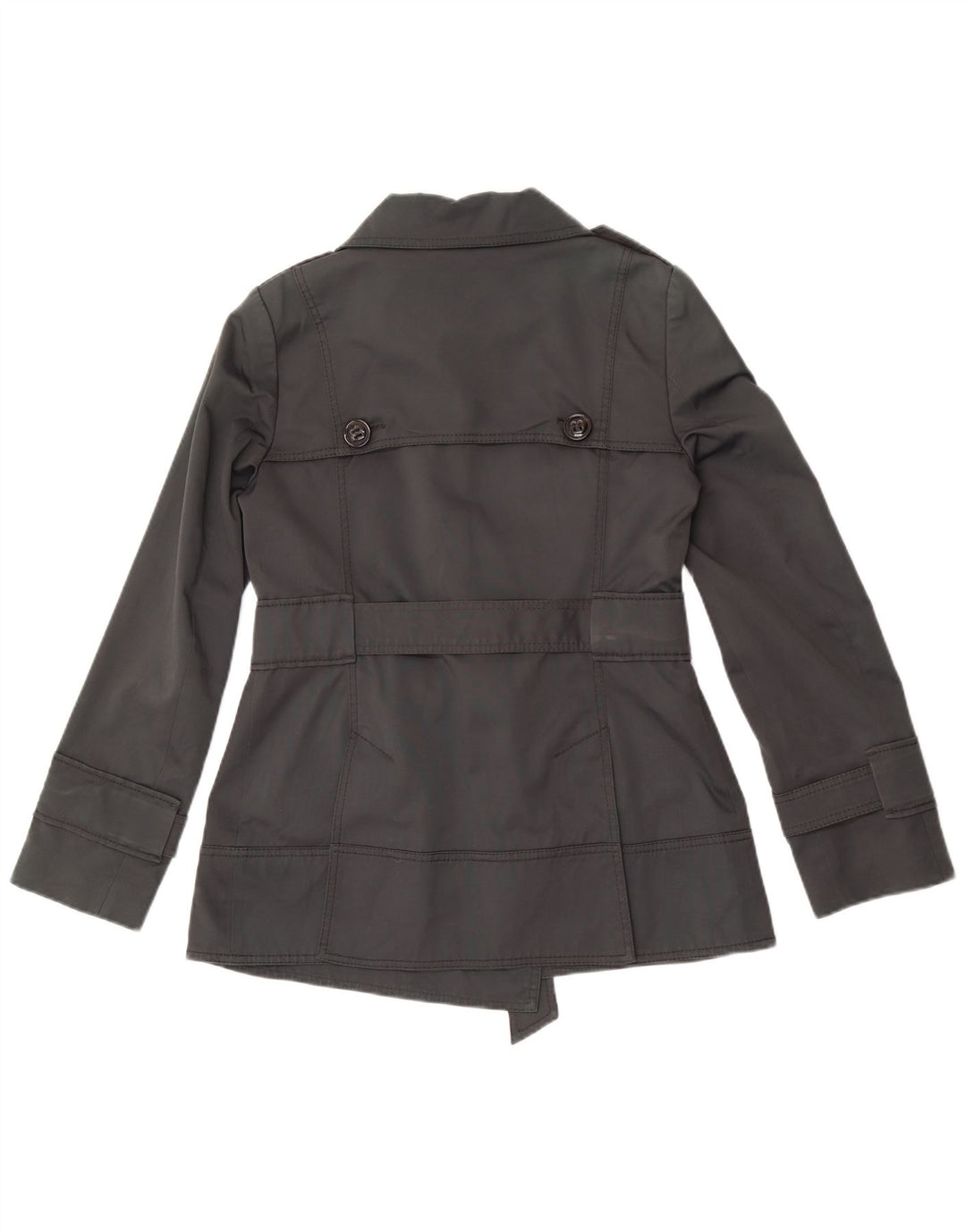 Zara Womens Short Double Breasted Trench Coat UK 14 Medium Grey Cotton