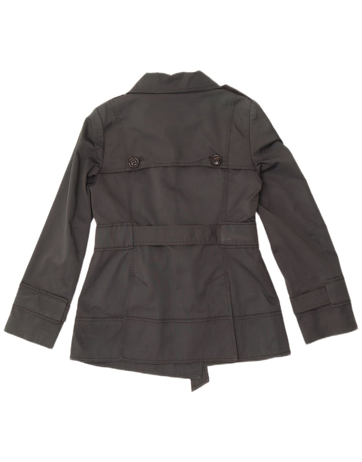 Zara Womens Short Double Breasted Trench Coat UK 14 Medium Grey Cotton