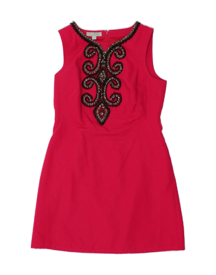 MONSOON Womens Sleeveless Sheath Dress UK 14 Medium Pink Cotton Vintage Monsoon and Second-Hand Monsoon from Messina Hembry 
