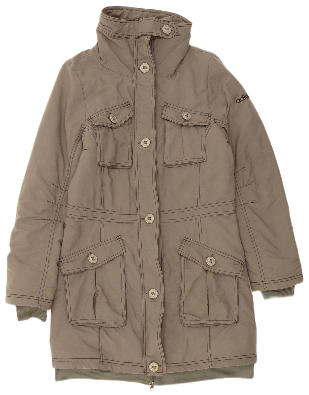 ADIDAS Womens Utility Windbreaker Coat UK 12 Medium  Grey Polyamide