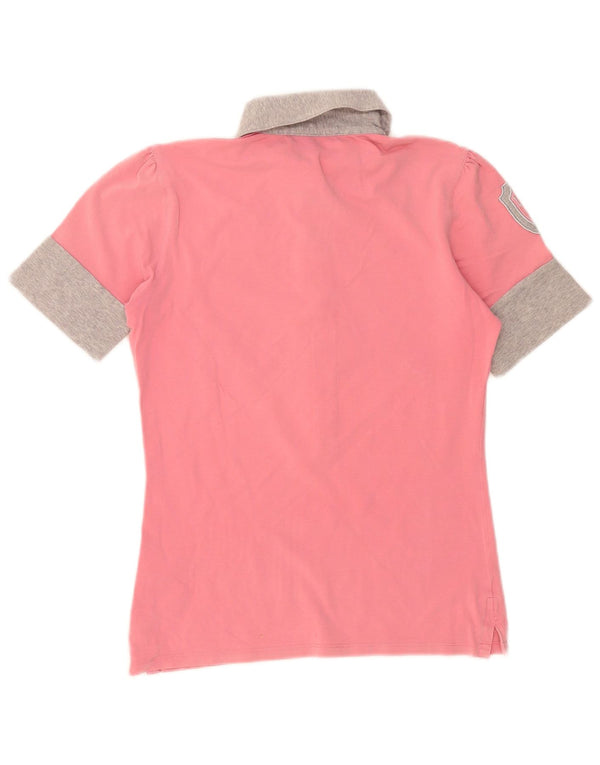 La Martina Womens Graphic Polo Shirt UK 12 Medium Pink Colourblock Cotton