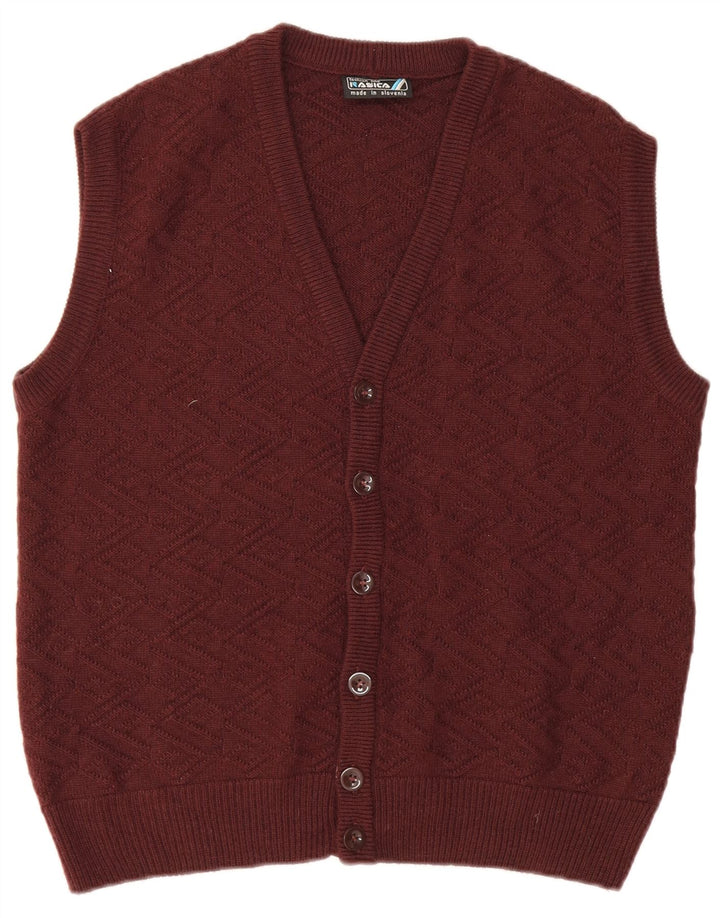 Rasica Mens Sleeveless Cardigan Sweater IT 48 Medium Burgundy Chevron