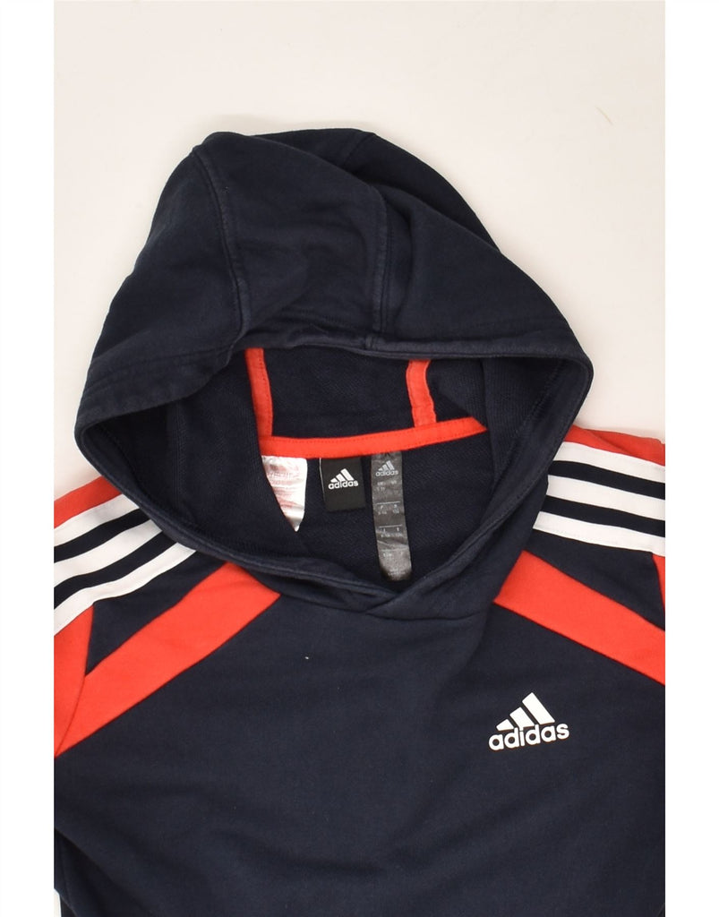 ADIDAS Boys Hoodie Jumper 8-9 Years Navy Blue Colourblock Cotton | Vintage Adidas | Thrift | Second-Hand Adidas | Used Clothing | Messina Hembry 