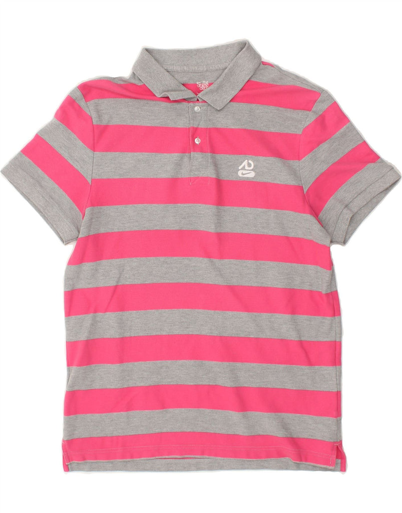 NIKE Mens Slim Polo Shirt Large Pink Striped Cotton Vintage Nike and Second-Hand Nike from Messina Hembry 