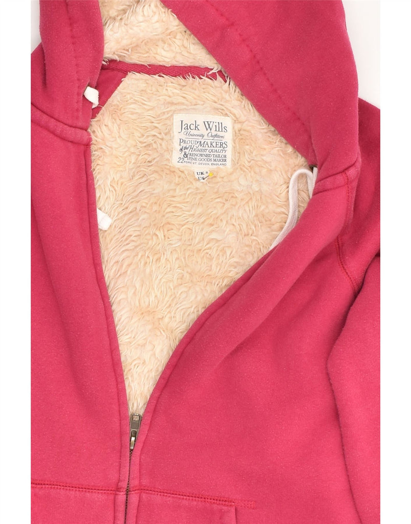 JACK WILLS Womens Sherpa Graphic Zip Hoodie Sweater UK 8 Small Pink Cotton | Vintage Jack Wills | Thrift | Second-Hand Jack Wills | Used Clothing | Messina Hembry 