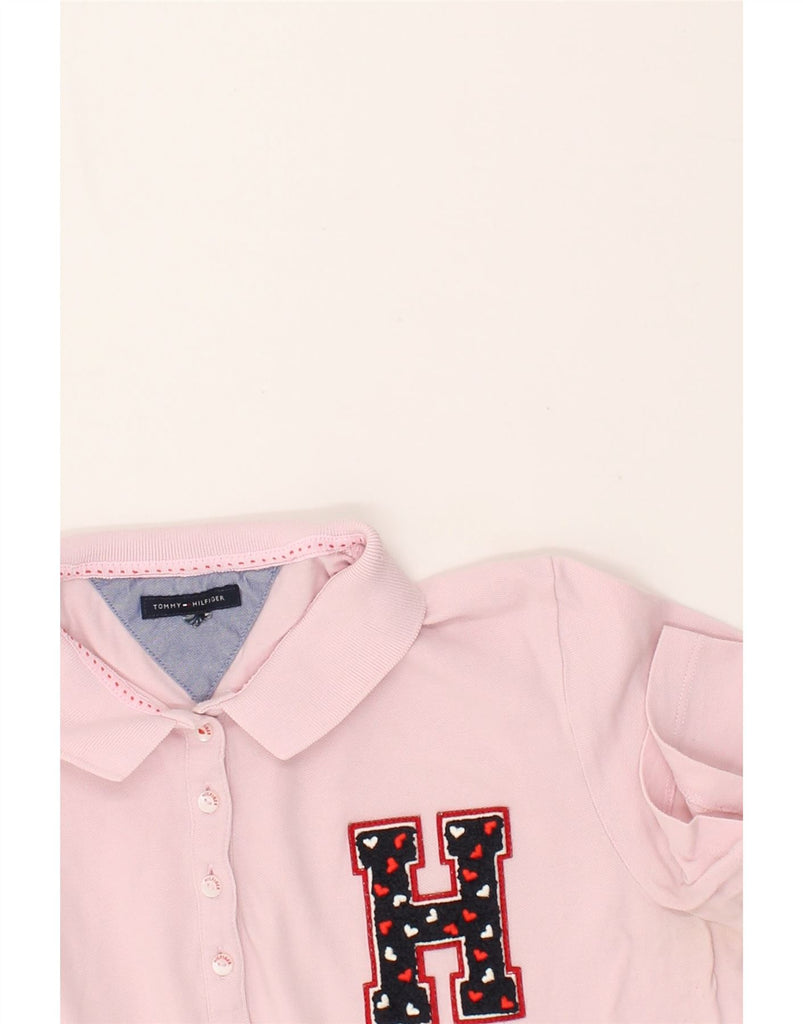 TOMMY HILFIGER Womens Graphic Polo Shirt UK 16 Large Pink Cotton | Vintage Tommy Hilfiger | Thrift | Second-Hand Tommy Hilfiger | Used Clothing | Messina Hembry 