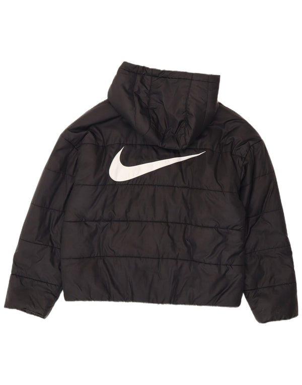 Nike Boys Graphic Hooded Padded Jacket 10-11 Years Medium Black Polyester