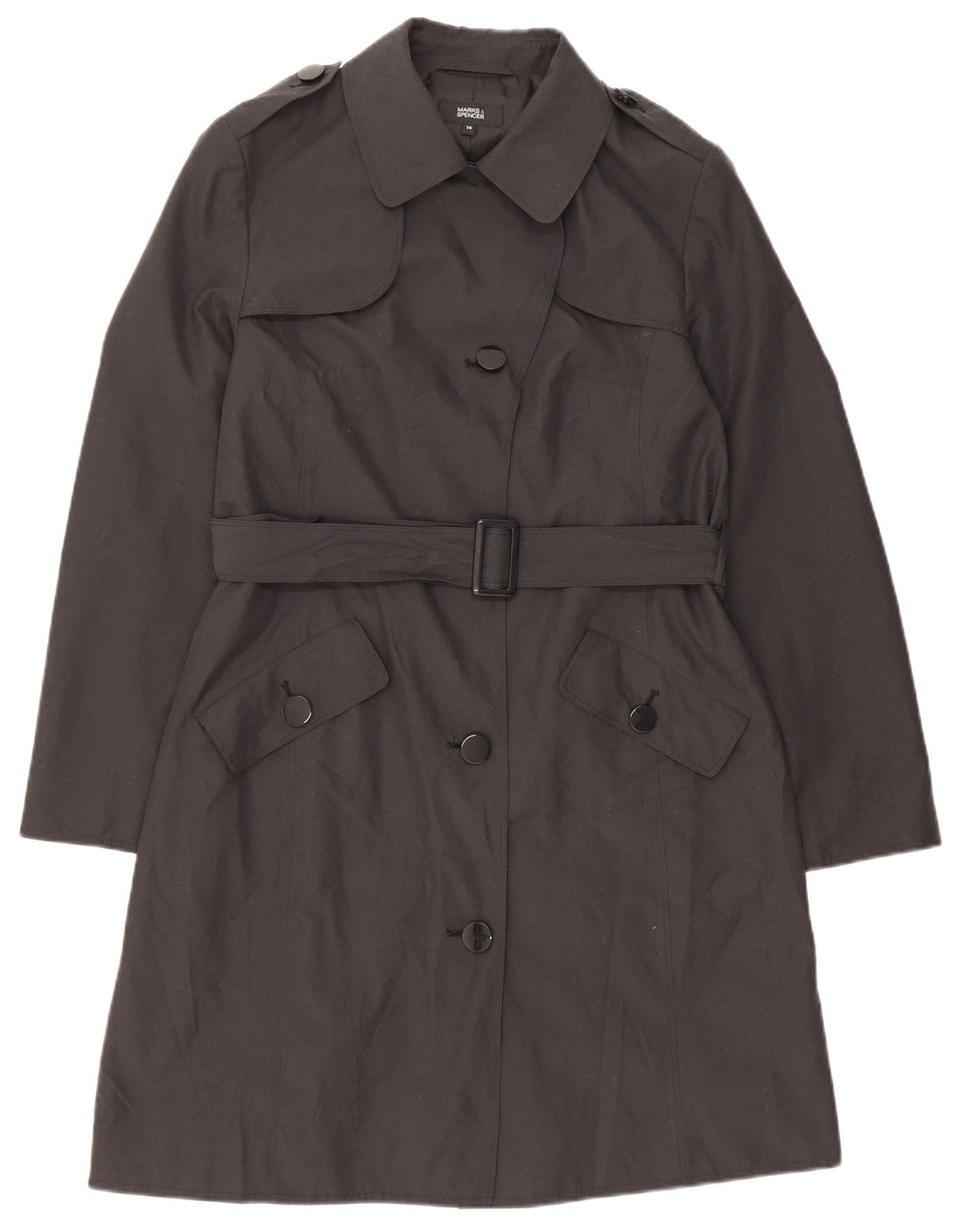 MARKS & SPENCER Womens Trench Coat UK 14 XL  Black Polyester