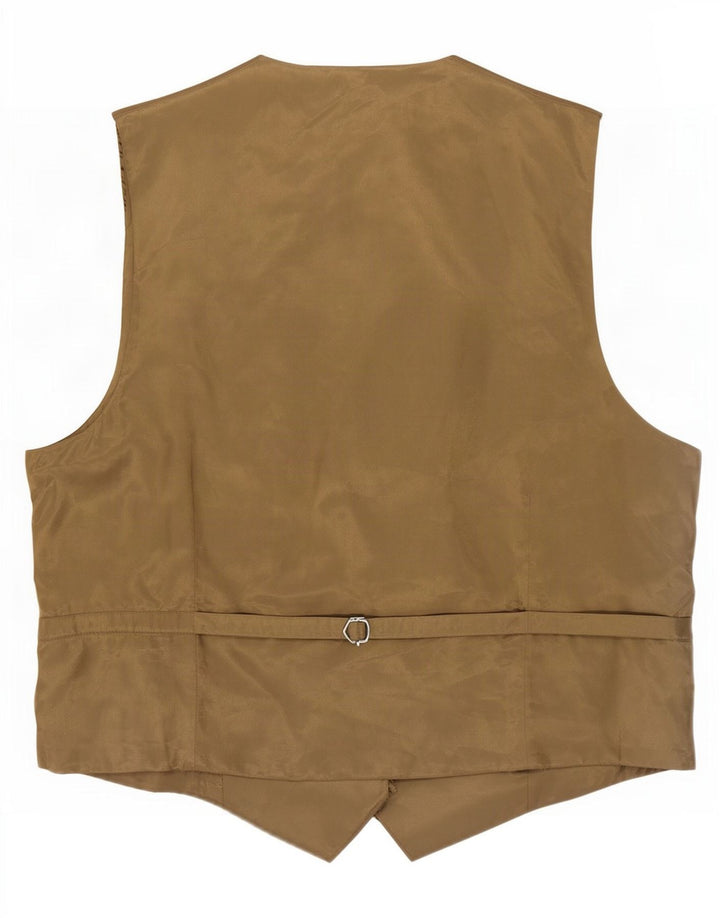 Harris Tweed Mens Waistcoat 2XL Khaki Herringbone Wool