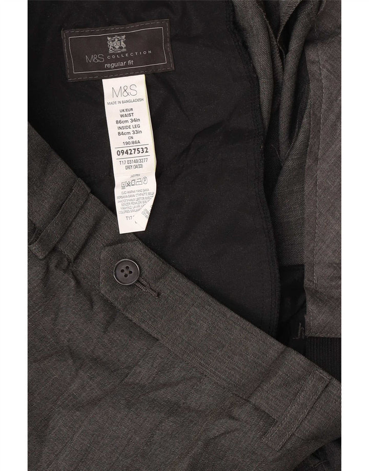 Marks & Spencer Mens Regular Fit Suit Trousers W34 L33 Grey Polyester