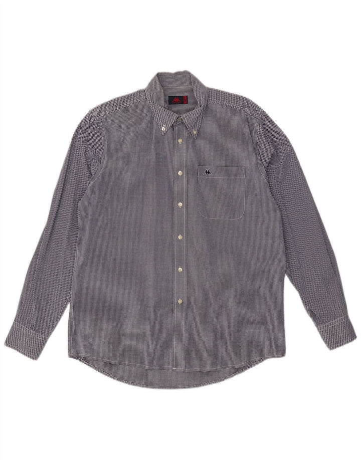 Kappa Mens Shirt Medium Navy Blue Gingham Cotton