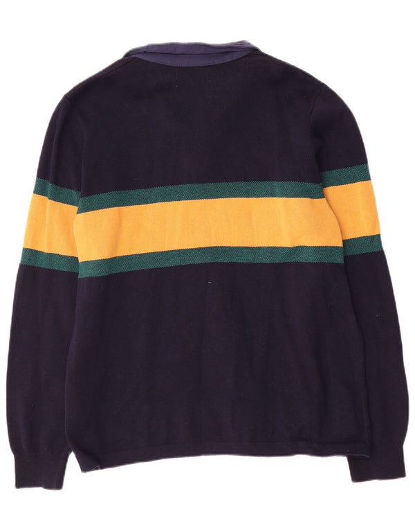 Marks & Spencer Mens Polo Neck Jumper Sweater Large Navy Blue Striped