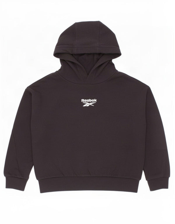 Reebok Girls Hoodie Jumper 6-7 Years Black Colourblock Cotton