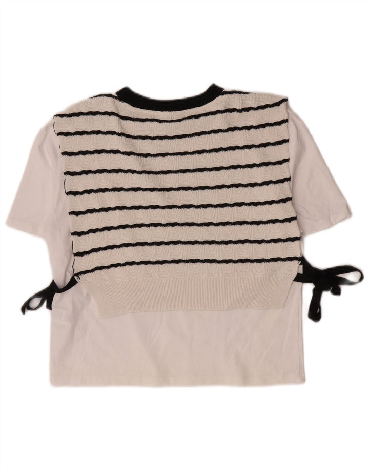 Zara Womens Crop Blouse Top UK 10 Small White Striped Cotton