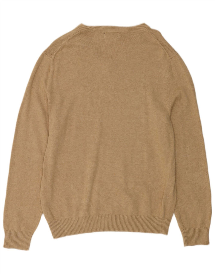 NAUTICA Mens V-Neck Jumper Sweater Medium Beige Cotton