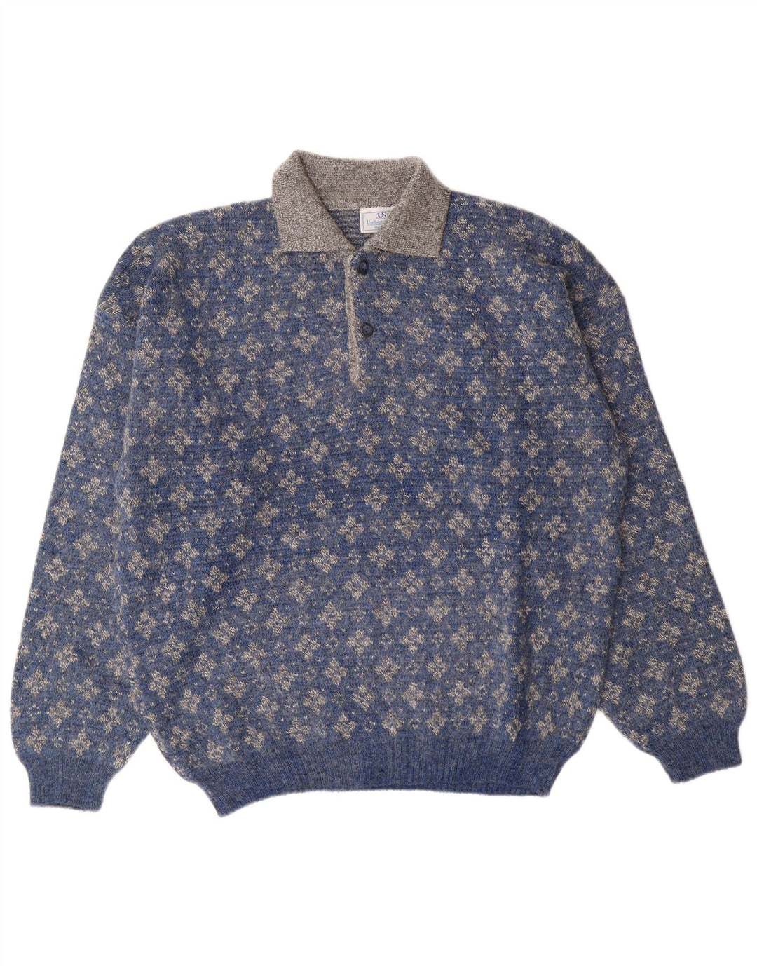 Umberto Severi Mens Polo Neck Jumper Sweater IT 52 Large Blue Floral