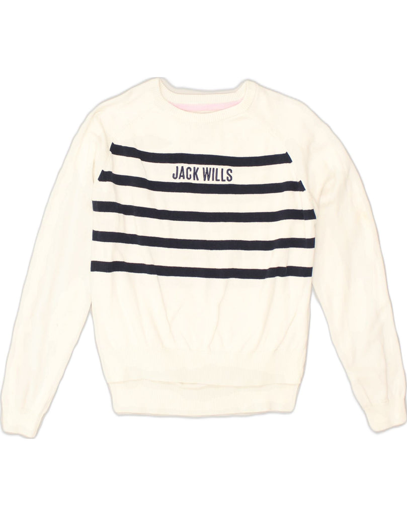 JACK WILLS Girls Boat Neck Jumper Sweater 10-11 Years White Striped Cotton | Vintage Jack Wills | Thrift | Second-Hand Jack Wills | Used Clothing | Messina Hembry 